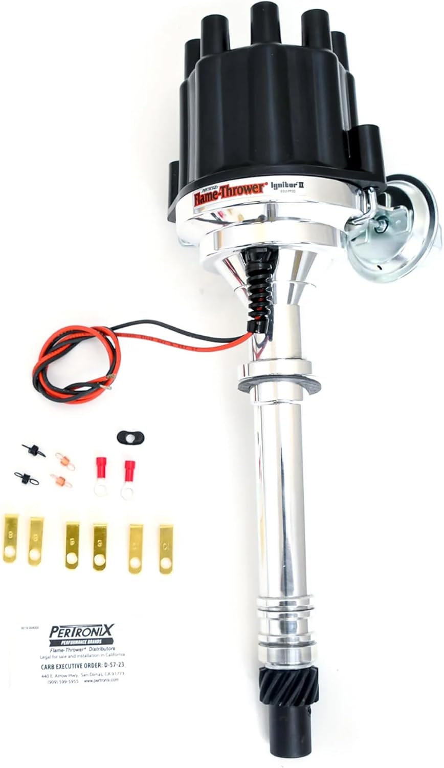 PerTronix Flame-Thrower Plug and Play Billet Distributor For Chevy Small/Big Block | Ignitor II Electronic Ignition, Vacuum & Mechanical Advance, Black Cap