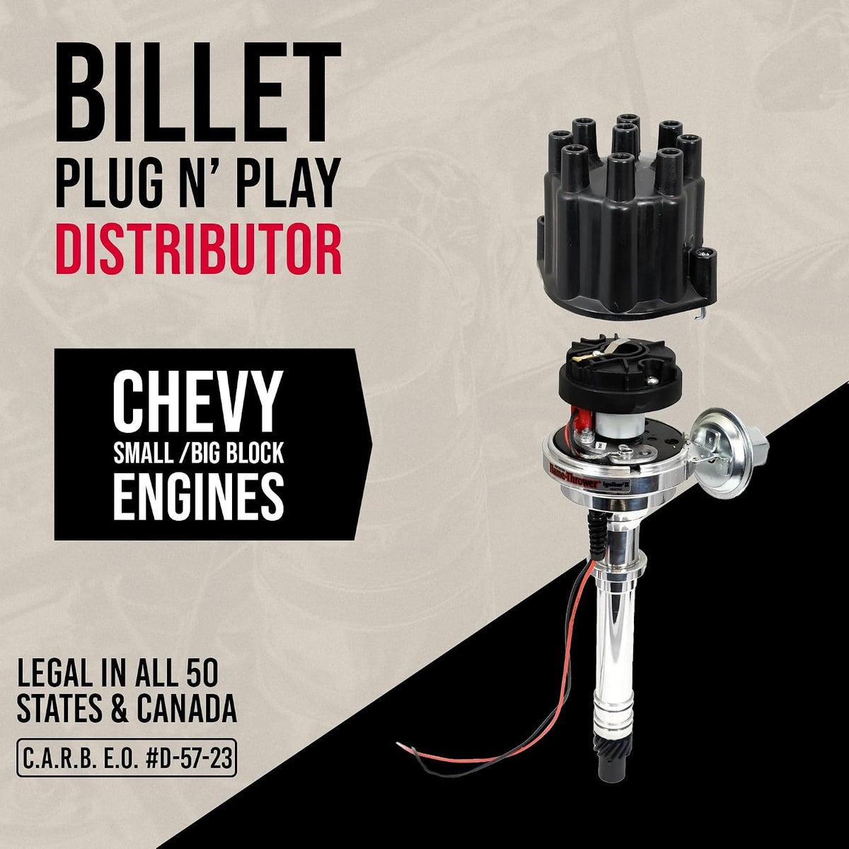 PerTronix Flame-Thrower Plug and Play Billet Distributor For Chevy Small/Big Block | Ignitor II Electronic Ignition, Vacuum & Mechanical Advance, Black Cap